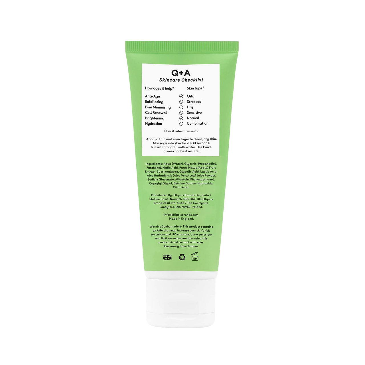 Μάσκες Προσώπου Apple AHA Exfoliating Gel 75ml Q+A Natural Skincare
