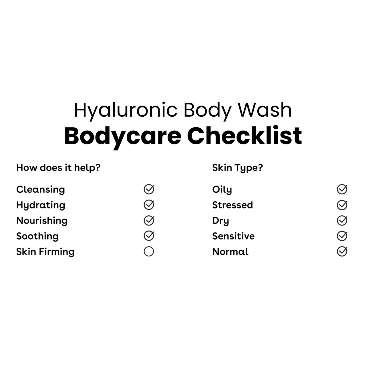 Q+A Hyaluronic Acid Body Wash Checklist